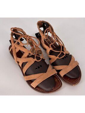 Sam Edelman Womens Tan Suede Gladiator Sandals Size 7W With Lace-Up Design